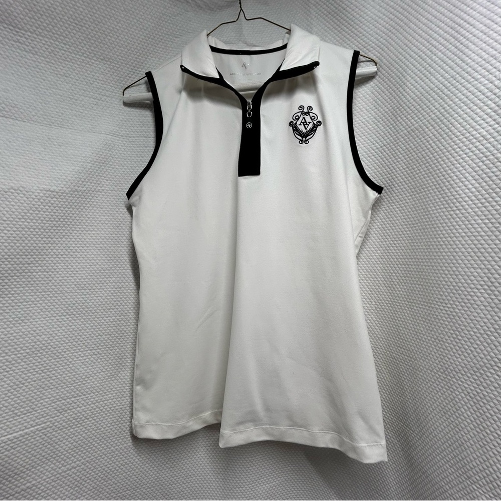 Adrienne Vittadini White with Black Trim Polo Tank Top Sleeveless Large